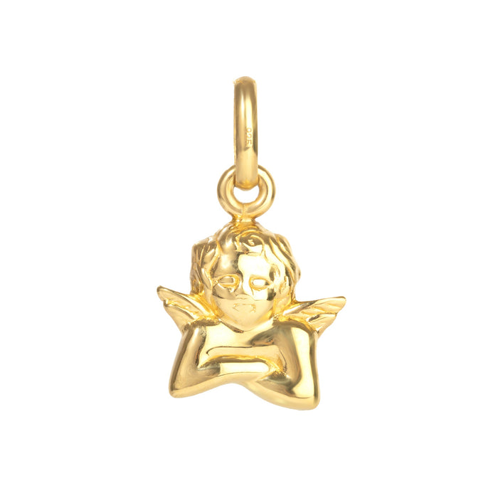 Gold angel pendant on a white background - 18ct Gold Vermeil XL Puffy Cherub Angel Pendant - seolgold
