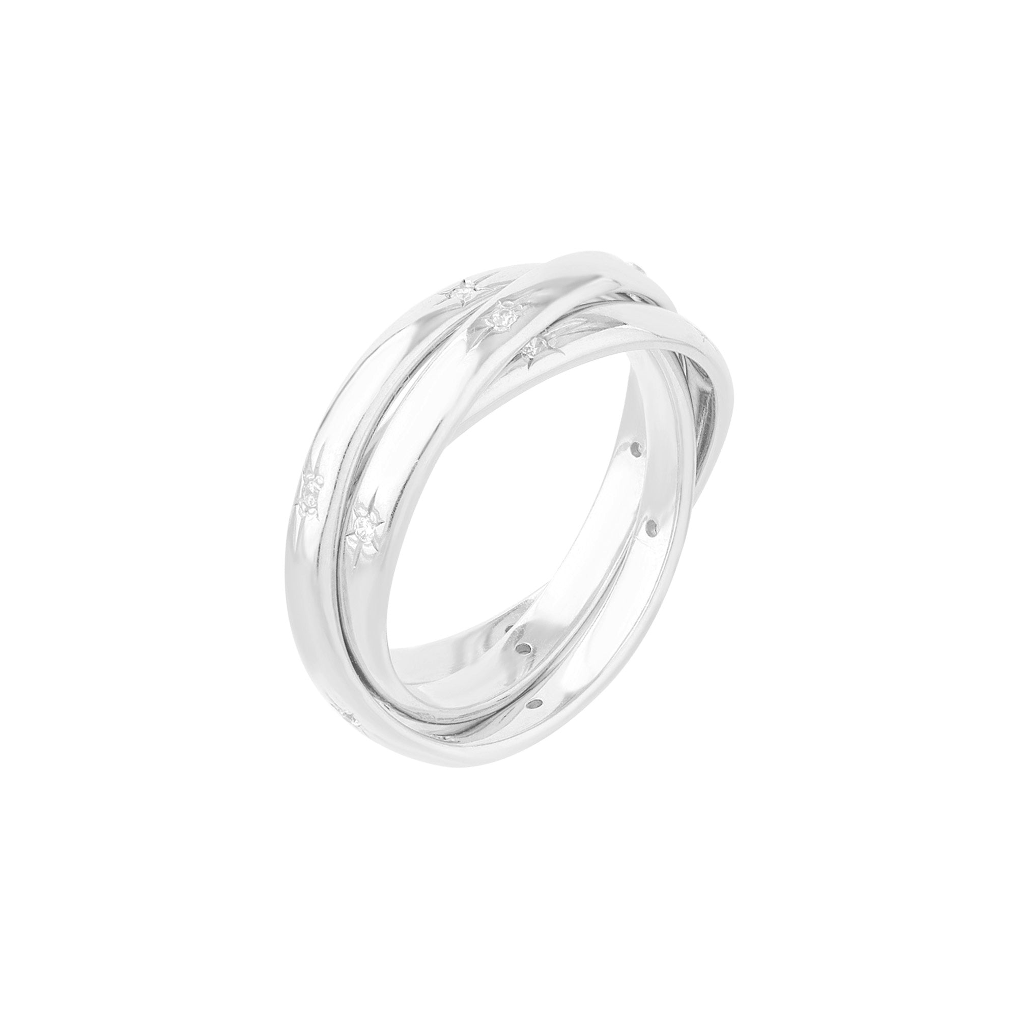 silver rolling star set russian wedding band ring - seolgold