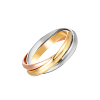 Three-toned ring with gold, silver, and rose gold colors on a white background - Seol Gold