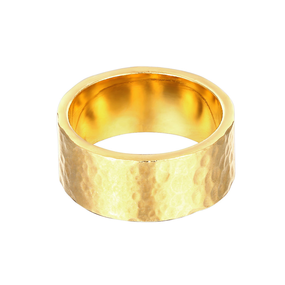 18ct Gold Vermeil Hammered Chunky Band Ring (Mens)
