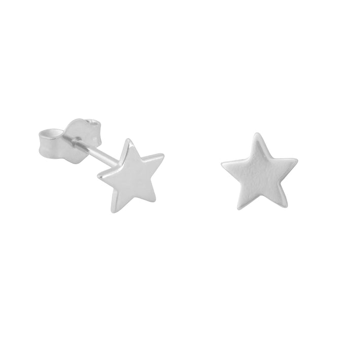 Silver star-shaped earrings on a white background - seolgold