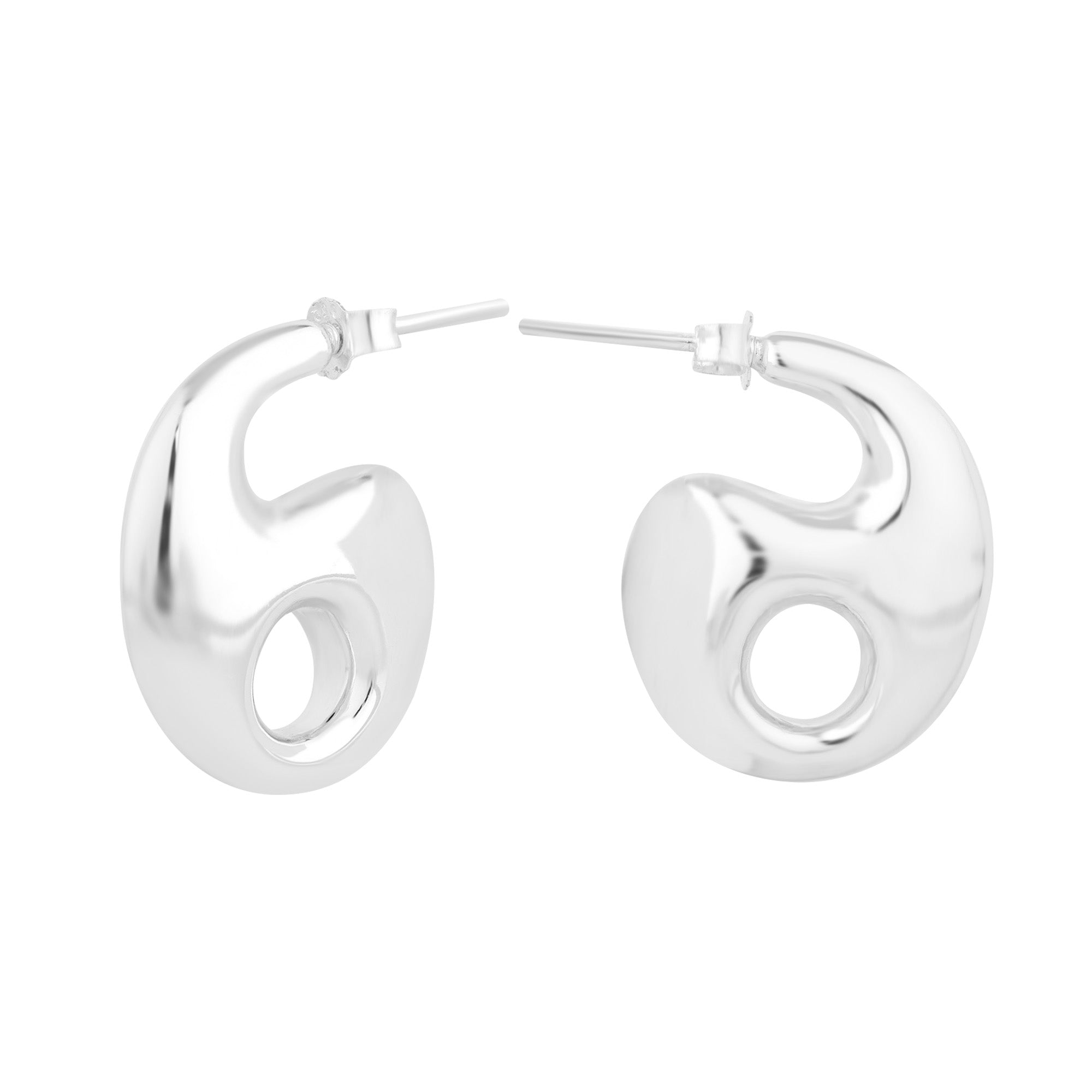 Silver hoop earrings on a white background - Seol Gold