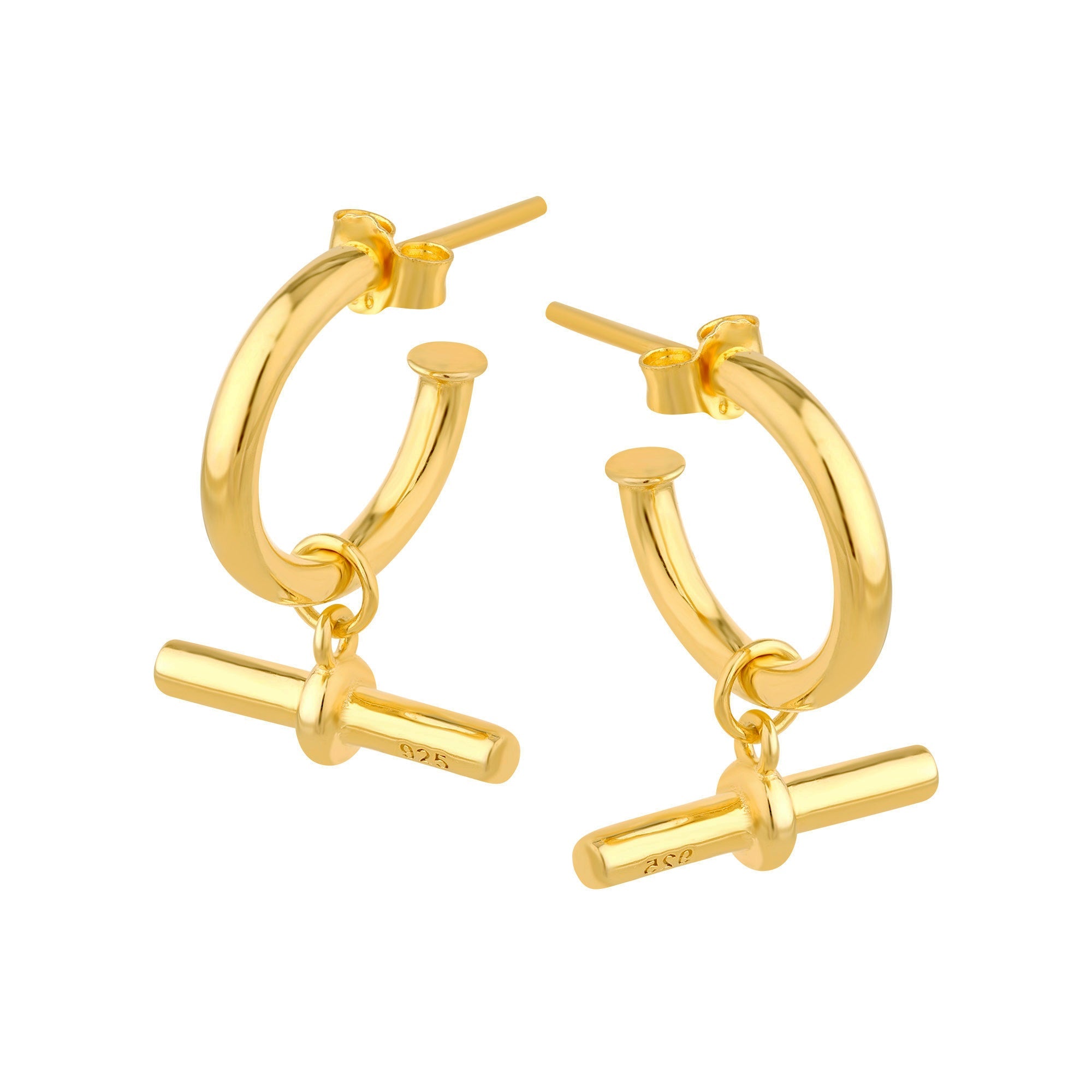 gold t-bar hoop earrings - seolgold