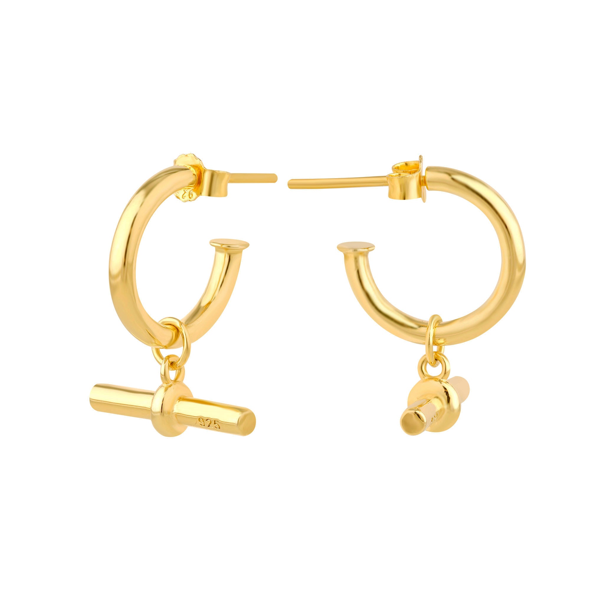 gold tbar hoop earrings - seolgold
