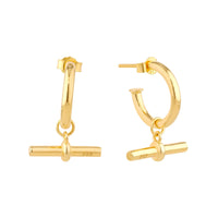 Gold hoop earrings with bar charms on a white background - seolgold