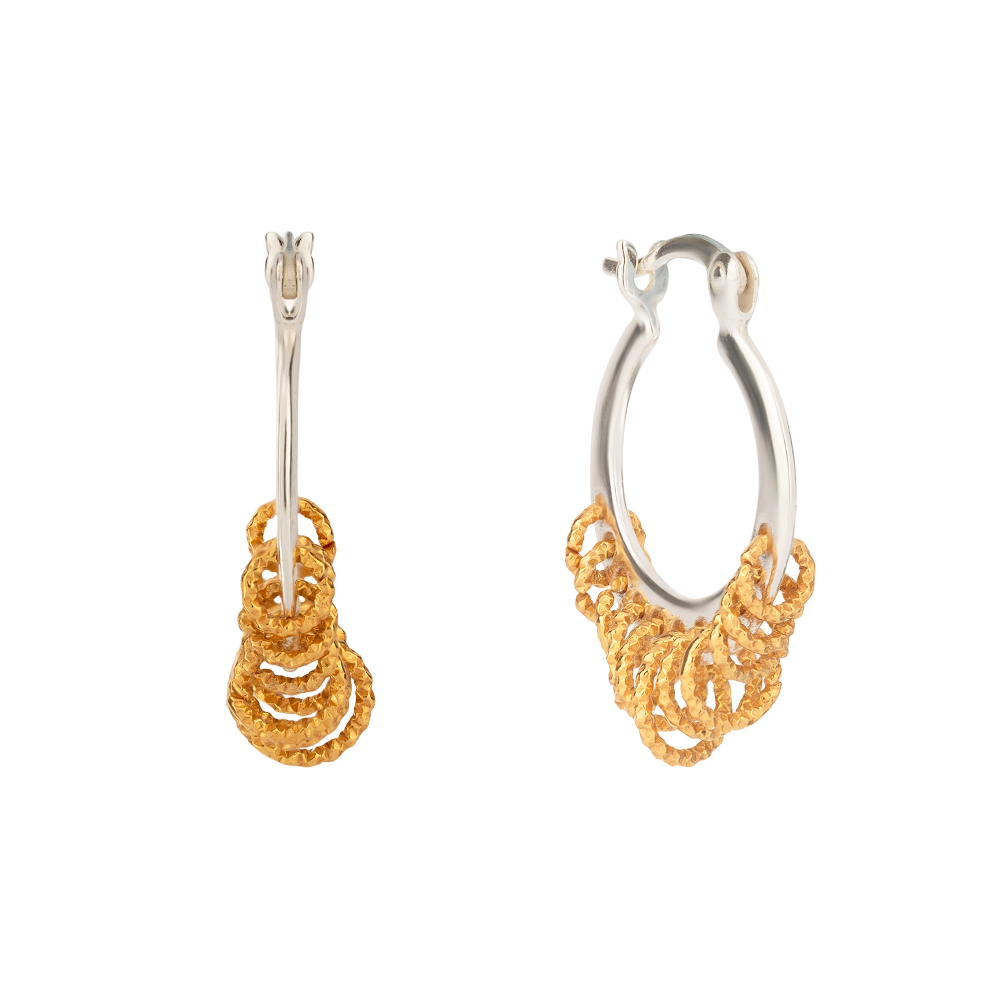 Pair of gold and silver hoop earrings on a white background - Mixed Metal Shaker Hoop Earrings - seolgold