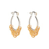 Pair of hoop earrings with gold and silver designs on a white background - Mixed Metal Shaker Hoop Earrings - seolgold