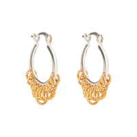 Pair of hoop earrings with gold and silver designs on a white background - Mixed Metal Shaker Hoop Earrings - seolgold