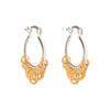 Pair of hoop earrings with gold and silver designs on a white background - Mixed Metal Shaker Hoop Earrings - seolgold
