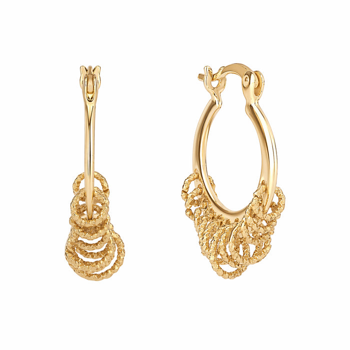 Gold hoop earrings with intricate designs on a white background - 18ct Gold Plated Shaker Hoop Earrings - seolgold