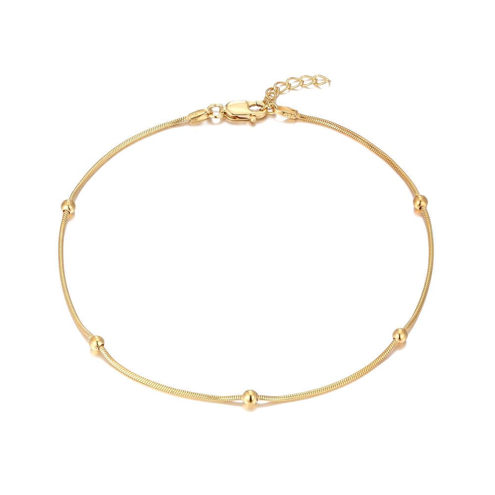18ct Gold Vermeil Beaded Snake Chain Anklet