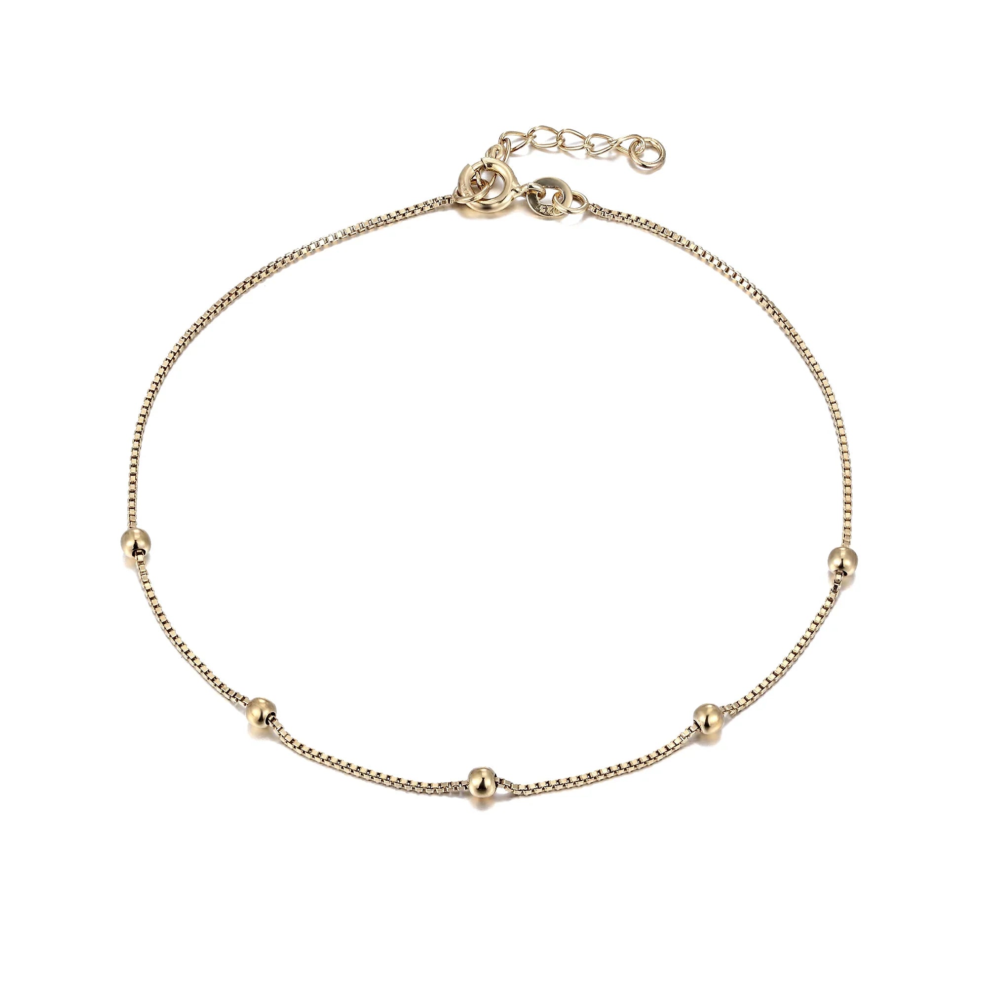 18ct Gold Vermeil Box Chain Bead Anklet