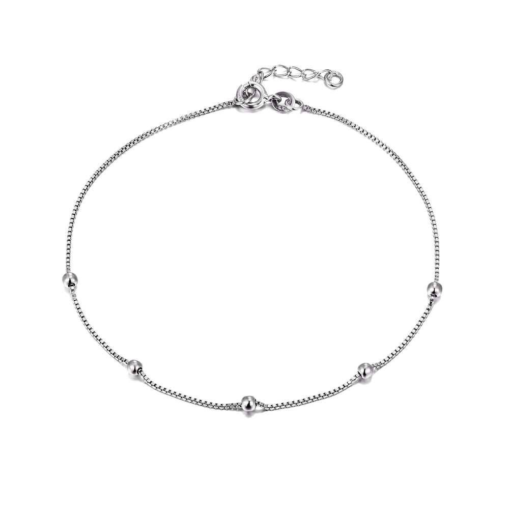 Sterling Silver Box Chain Bead Anklet