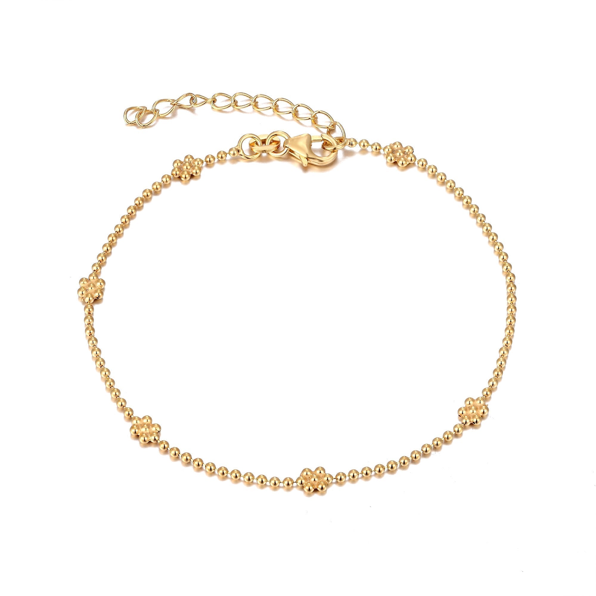 Beaded Flower Anklet - seol-gold