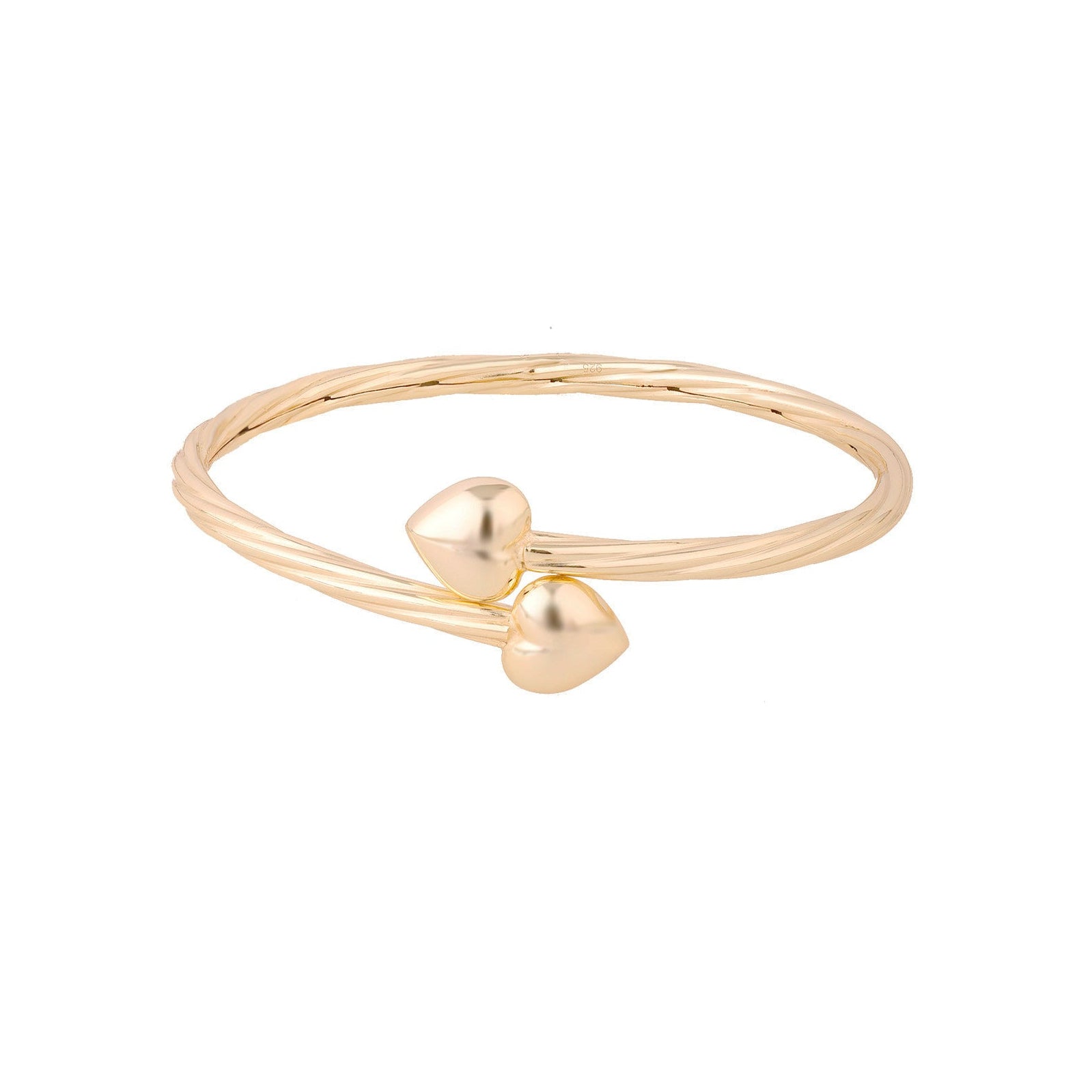 Gold bangle with heart-shaped charms on a white background - seolgold