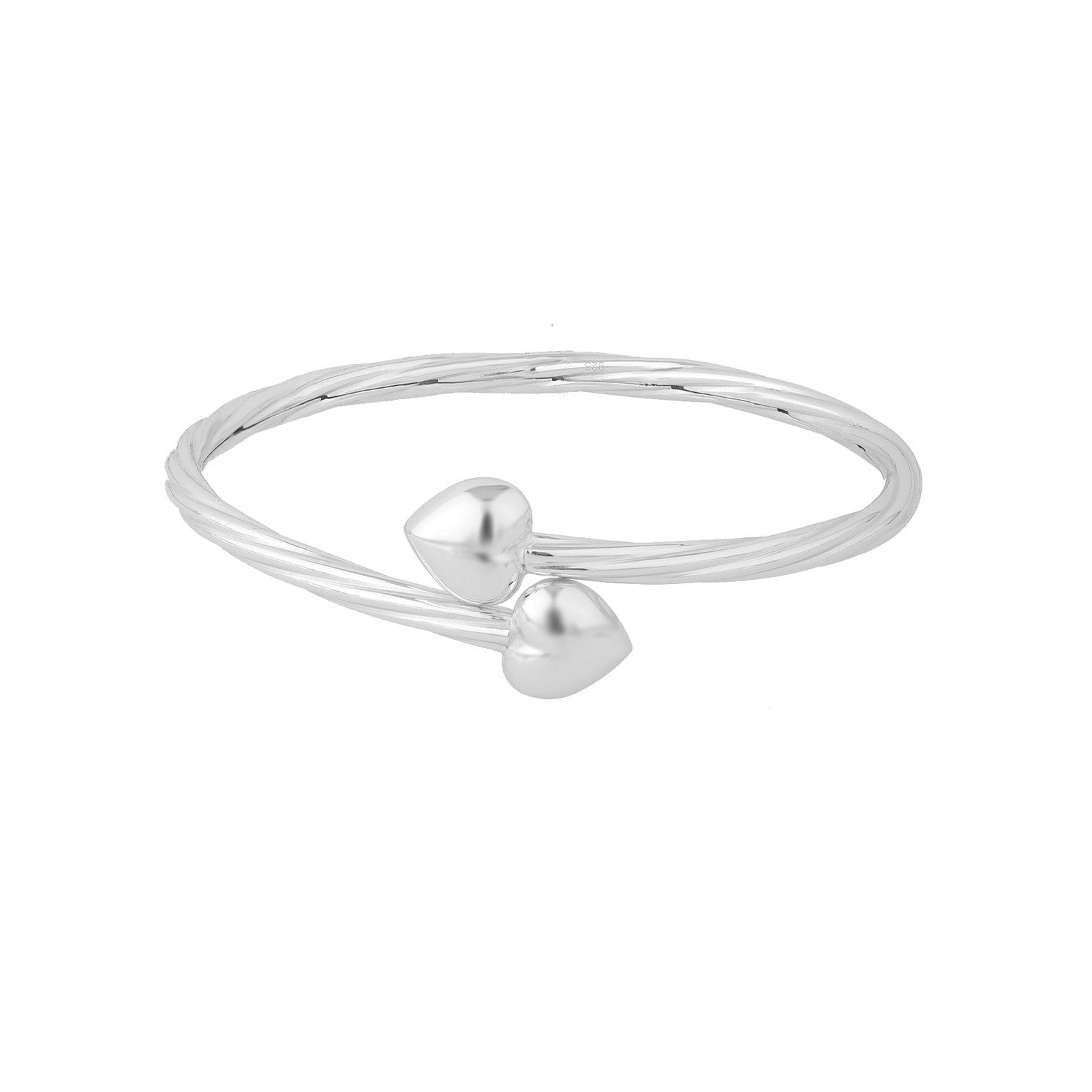 Silver ring with two heart-shaped pendants on a white background - seolgold