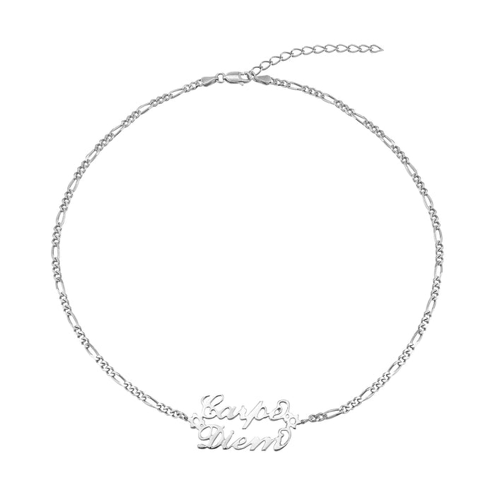 Sterling Silver Carpe Diem Figaro Necklace - seolgold