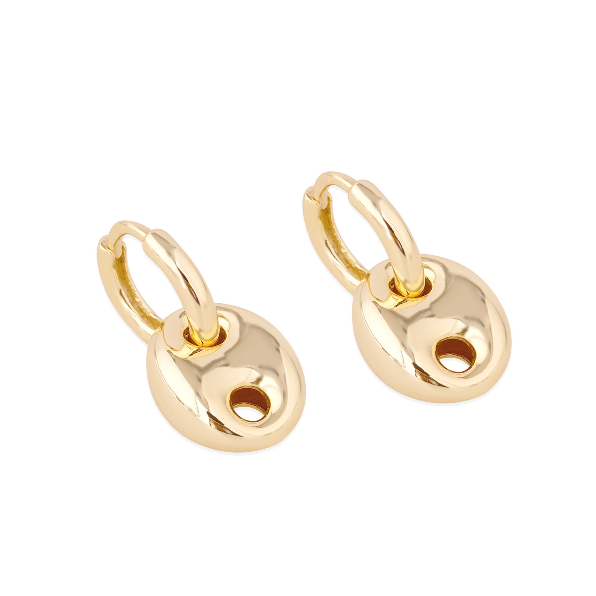 Pair of gold hoop earrings on a white background - coffee bean - seolgold
