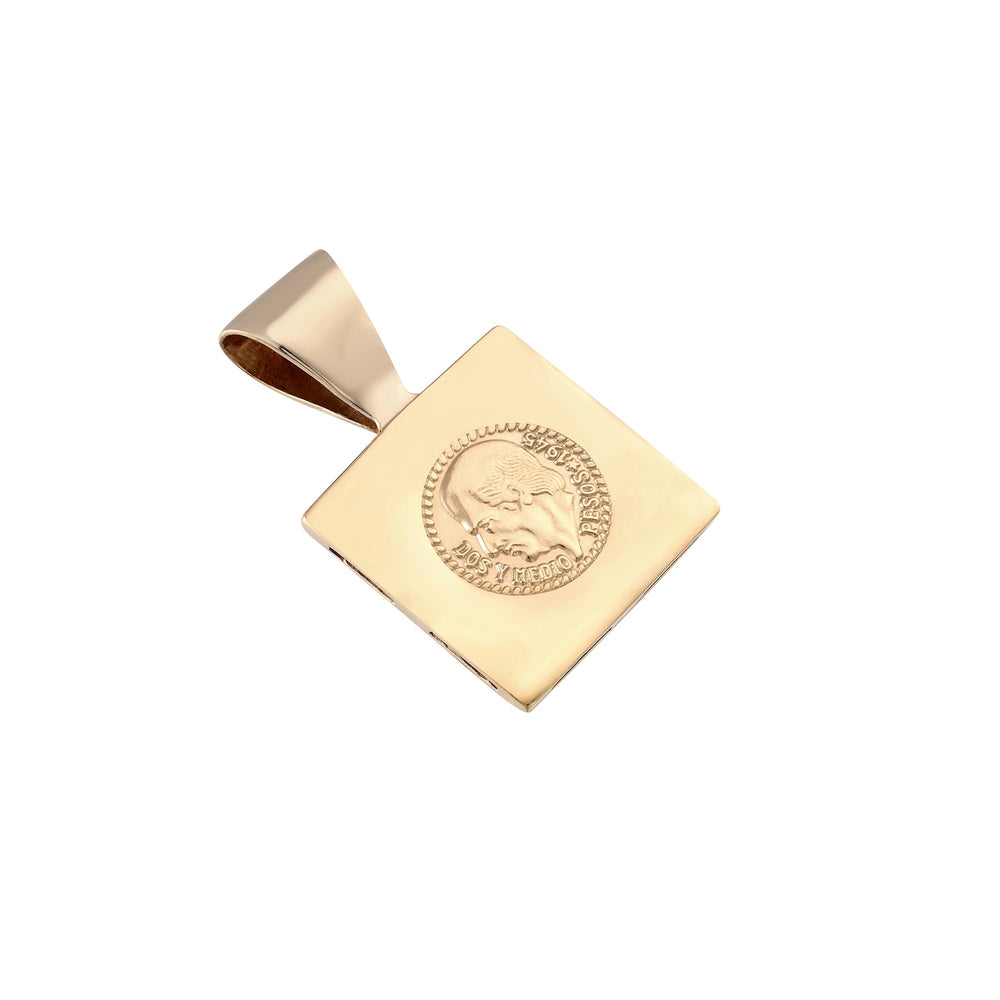 18ct Gold Vermeil Square Mexican Medallion Coin Pendant (Mens)