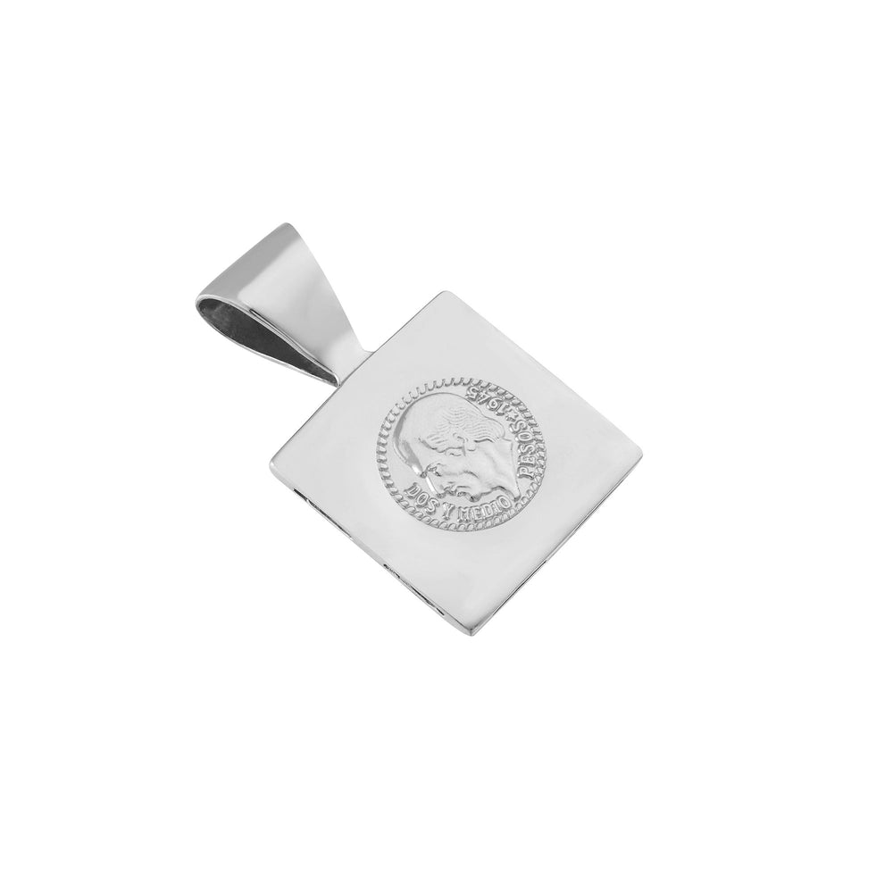 Sterling Silver Square Mexican Medallion Coin Pendant (Mens)
