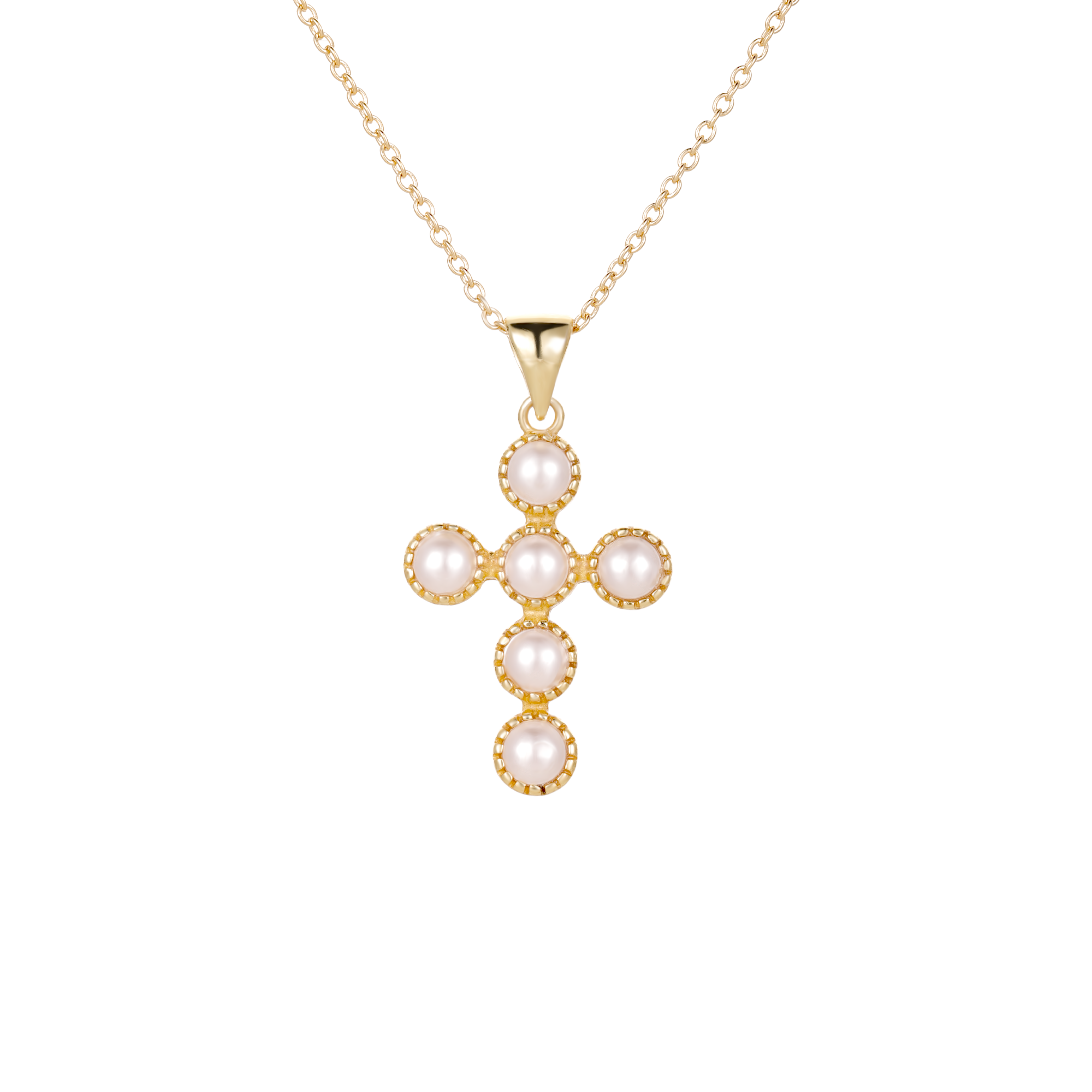 18ct Gold Vermeil Pearl Bezel Cross Pendant - Seol Gold