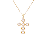 18ct Gold Vermeil Pearl Bezel Cross Pendant - Seol Gold