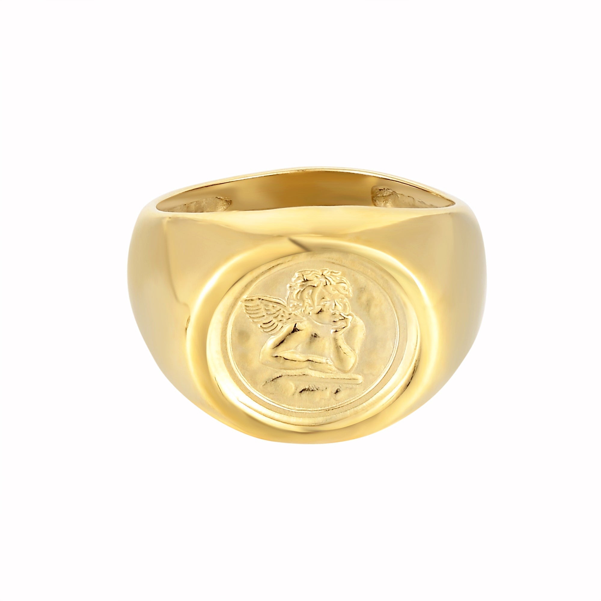 Angel cherub signet ring - mens - seolgold