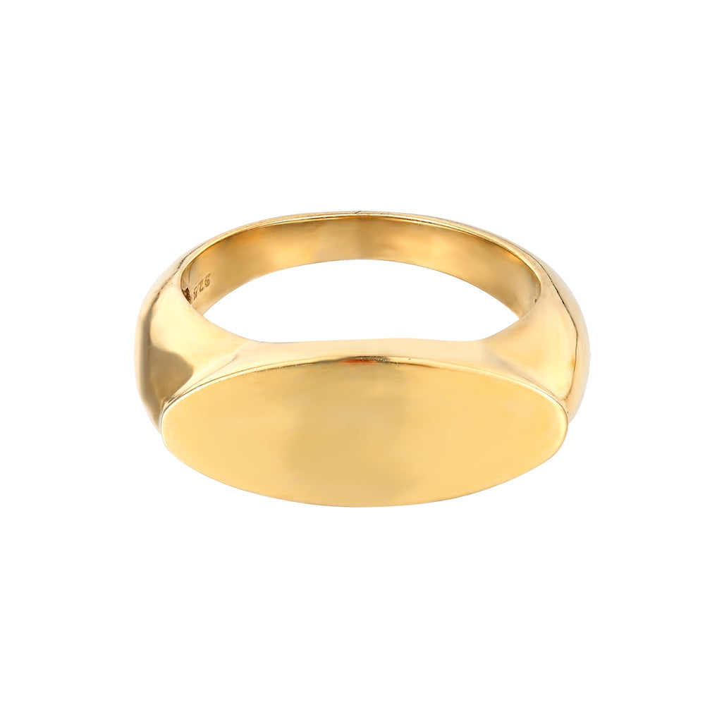 18ct Gold Vermeil Engravable Oval Bar Signet Ring