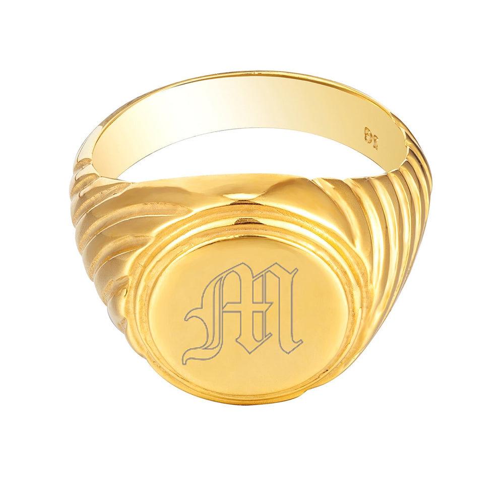 18ct Gold Vermeil Engravable Ornate Round Signet Ring