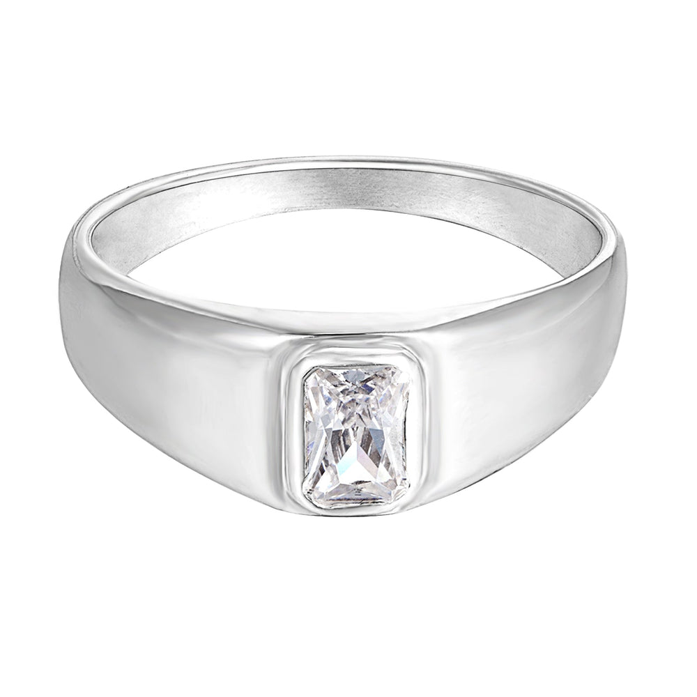 Sterling Silver Chunky Baguette CZ Ring (Mens)