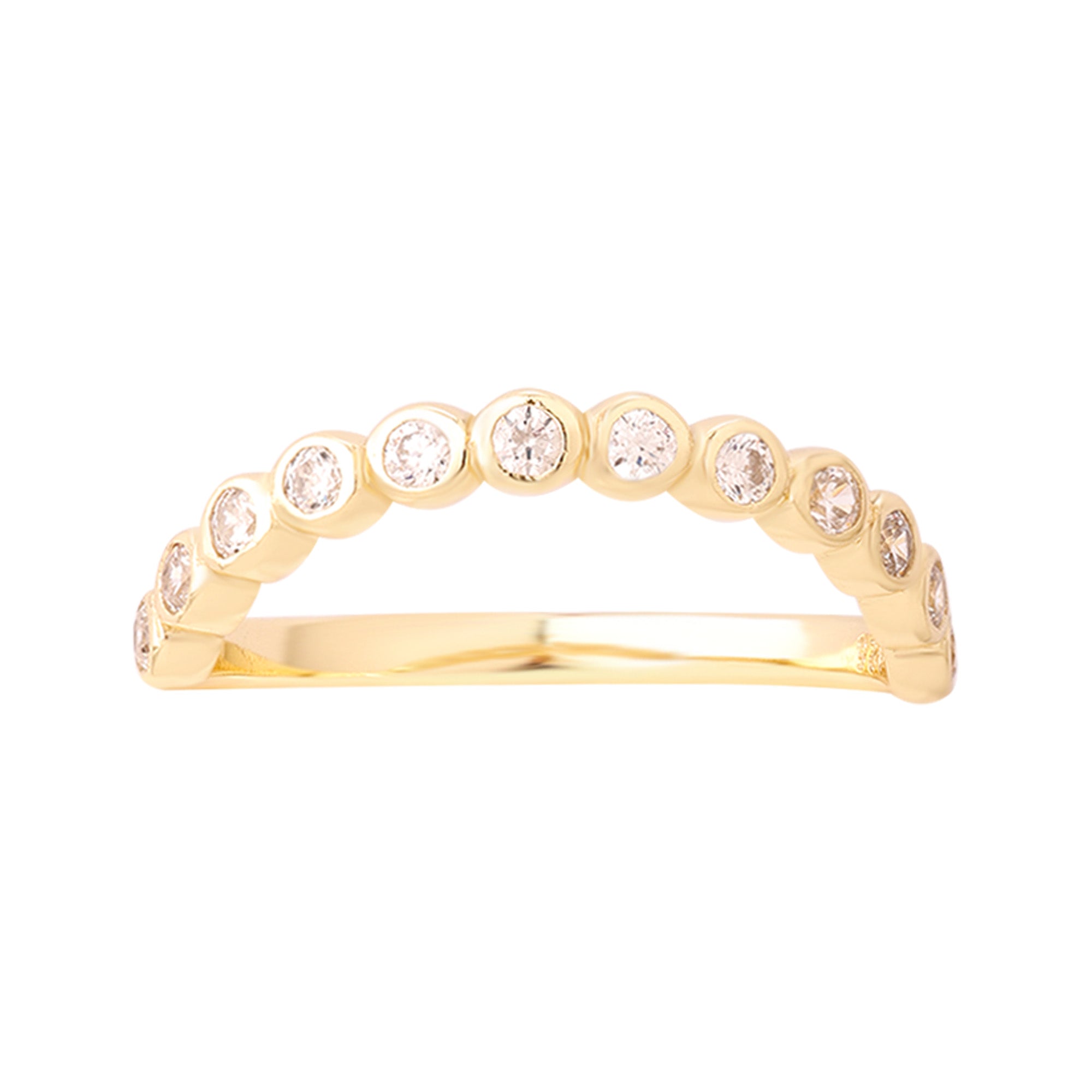 Gold arch ring with small diamonds on a white background -  seolgold