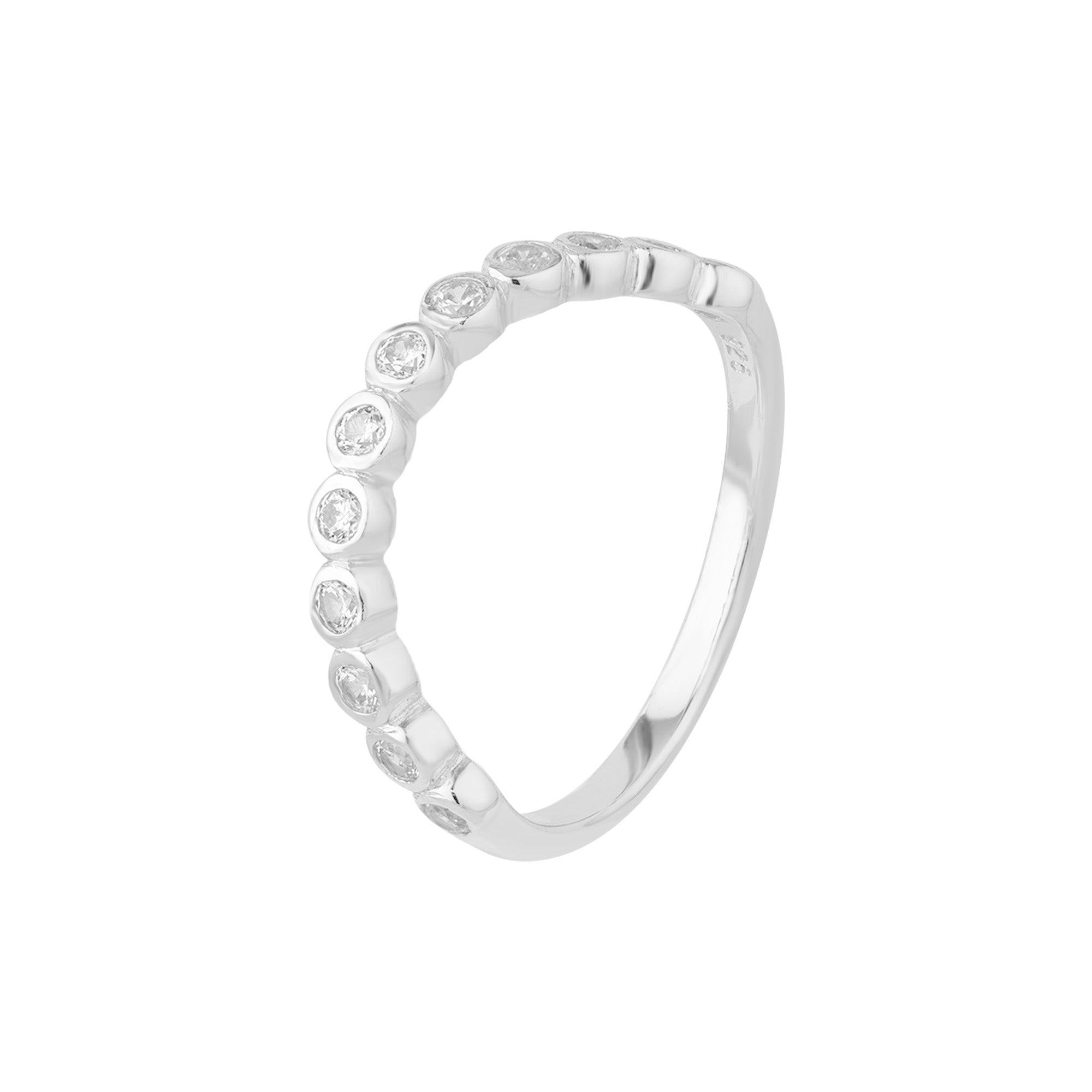 Silver ring with small diamonds on a white background - seolgold