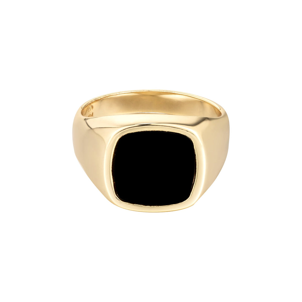 18ct Gold Vermeil Onyx Square Signet Ring (Mens)