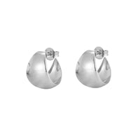 A pair of sterling silver chunky crescent half hoop earrings with a glossy finish - seolgold