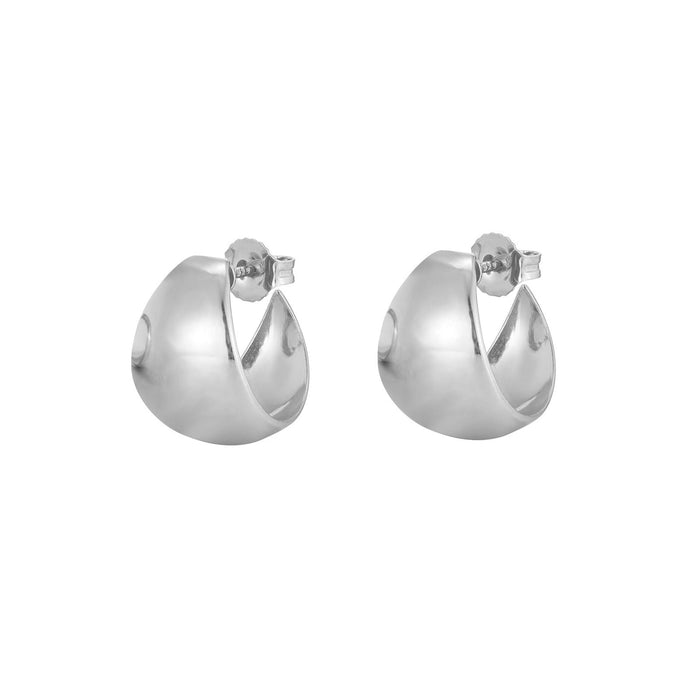 A pair of sterling silver chunky crescent half hoop earrings with a glossy finish - seolgold