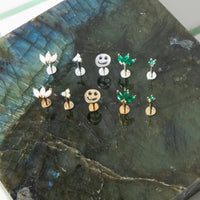flat back earrings - labret earrings - emerald labret - opal labret - smiley face - smiley labret - seolgold