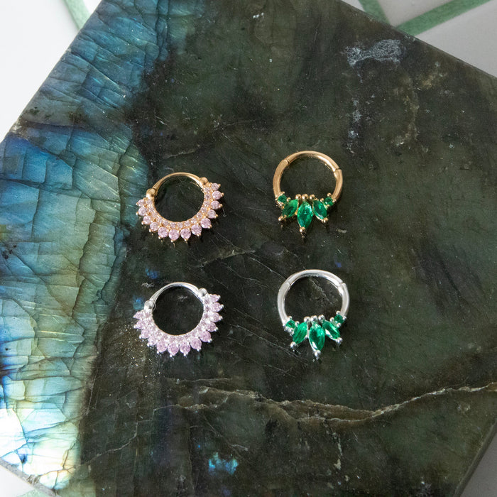 emerald clicker hoop - pink clicker hoop - daith earring - daith - cartilage - seolgold