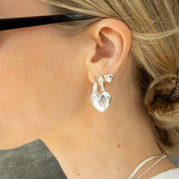 Sterling Silver Puffy Heart Creole Hoops - seolgold