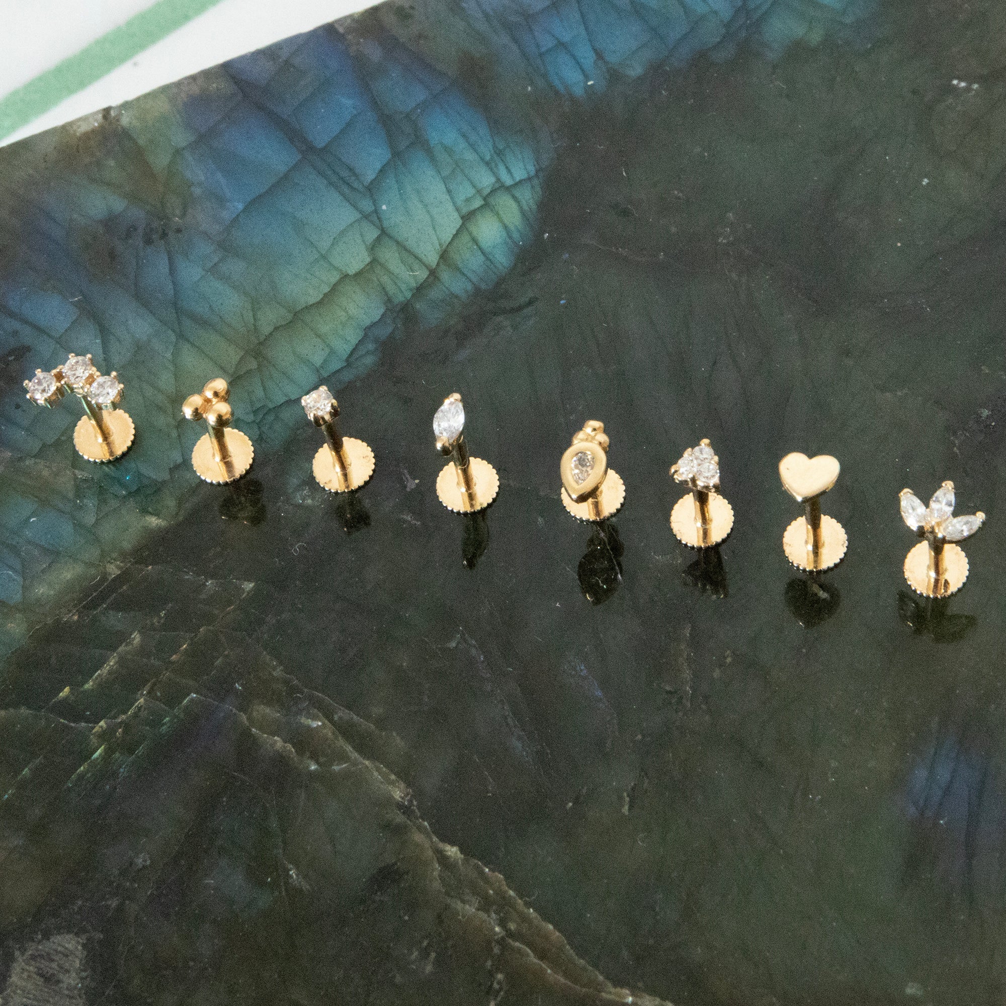 14ct solid gold cartilage earrings - earscape - forward helix piercing - rook piercing - upper lobe piercing - seolgold - lobe piercing 