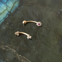 solid gold banana bar - solid gold belly bar - ruby flower belly bar - seolgold