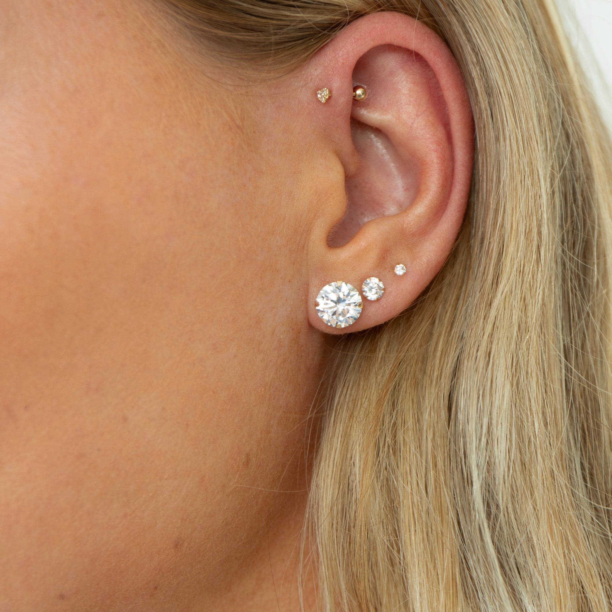 heart cartilage earring - diamond stud earrings - seolgold