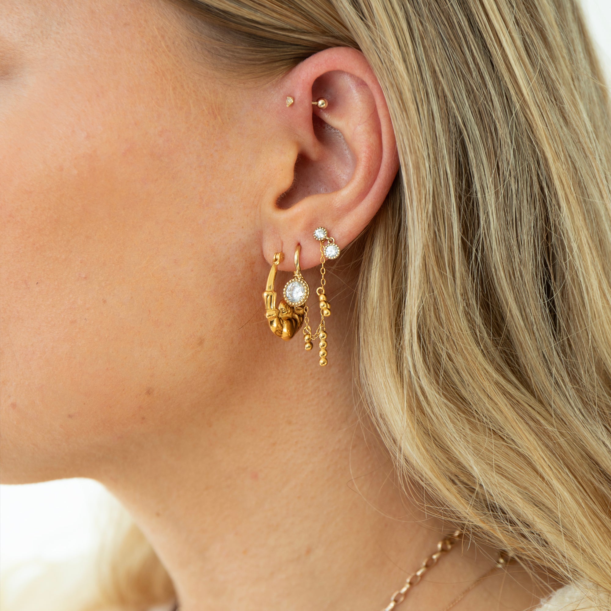 gold claddgh hoop earrings - charm studs - seolgold
