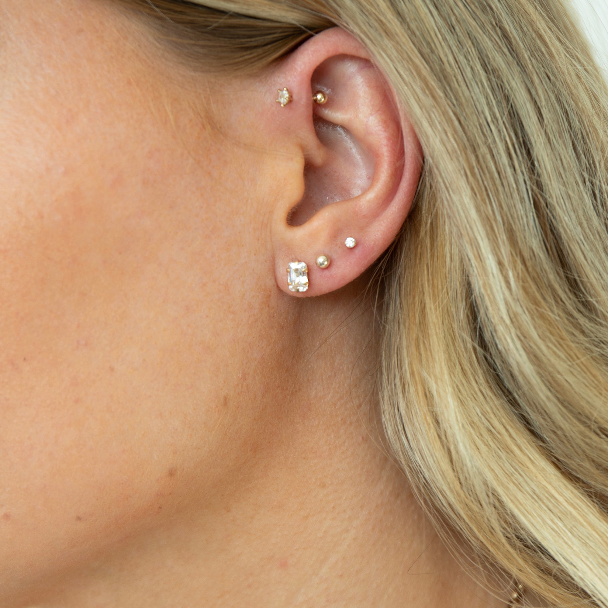 tiny solid gold stud earrings - dainty stud earrings - multiple piercings - seolgold