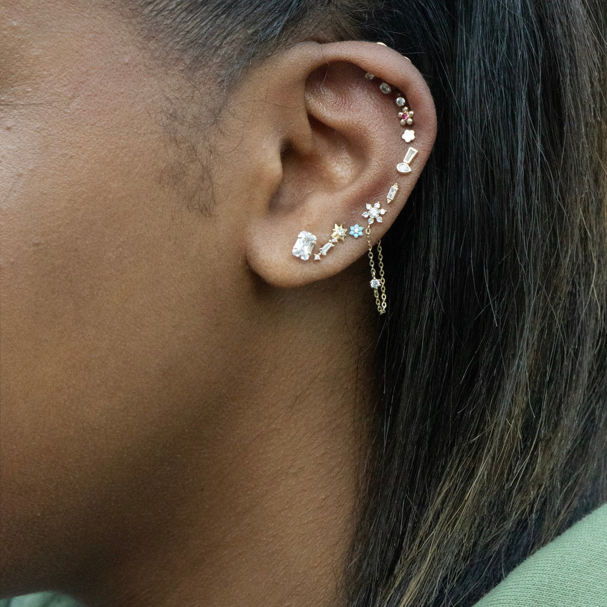 tiny solid gold stud earrings - dainty stud earrings - multiple piercings - seolgold
