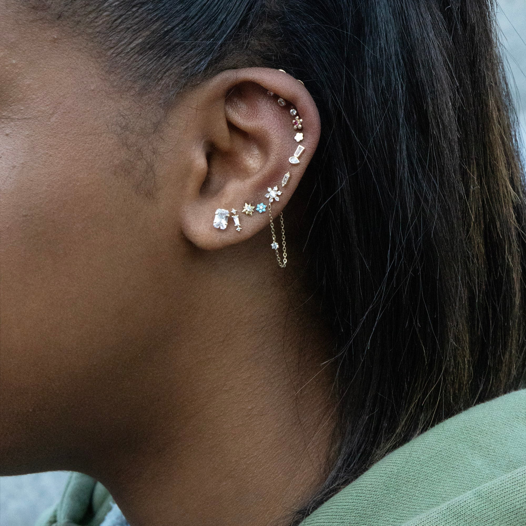 tiny solid gold stud earrings - dainty stud earrings - multiple piercings - seolgold