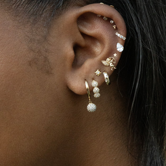 solid gold - pave charm hoop earring - seolgold