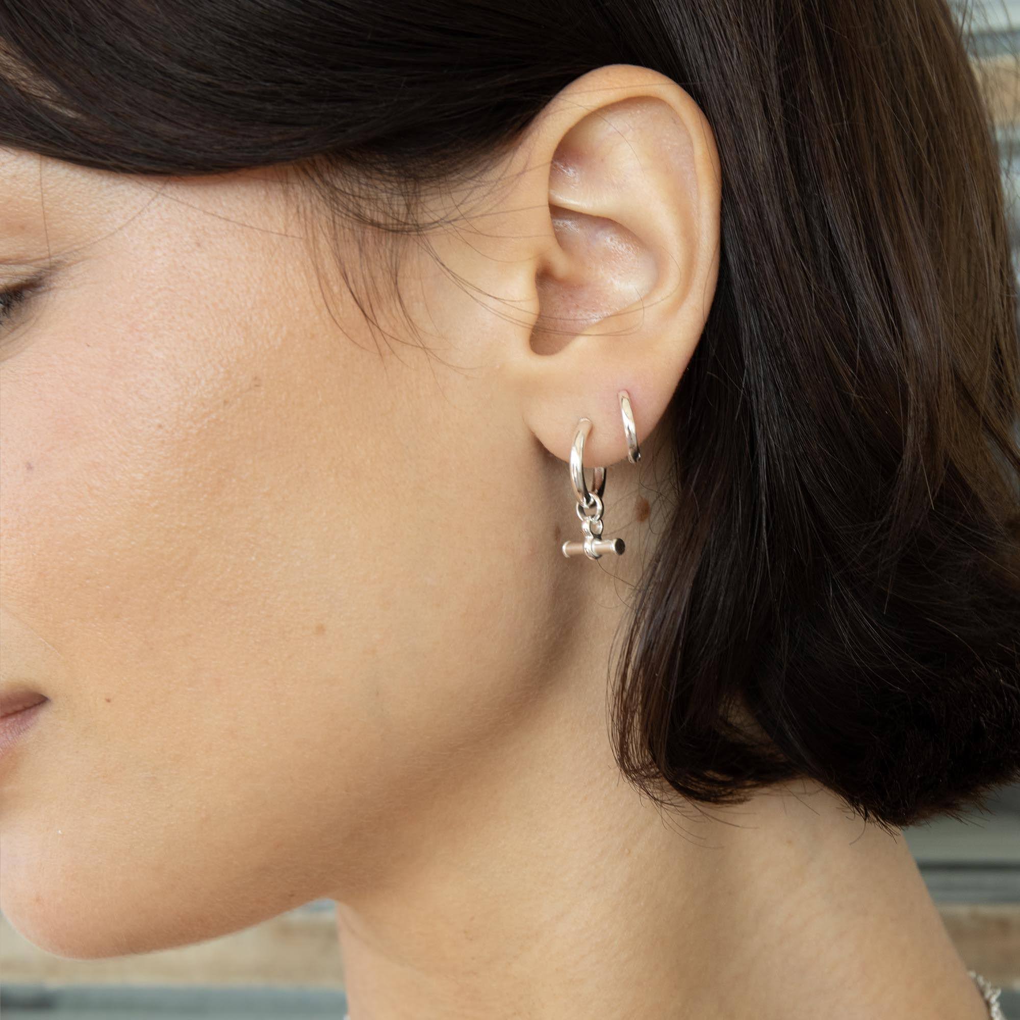 Sterling Silver T-Bar Hoop Earrings
