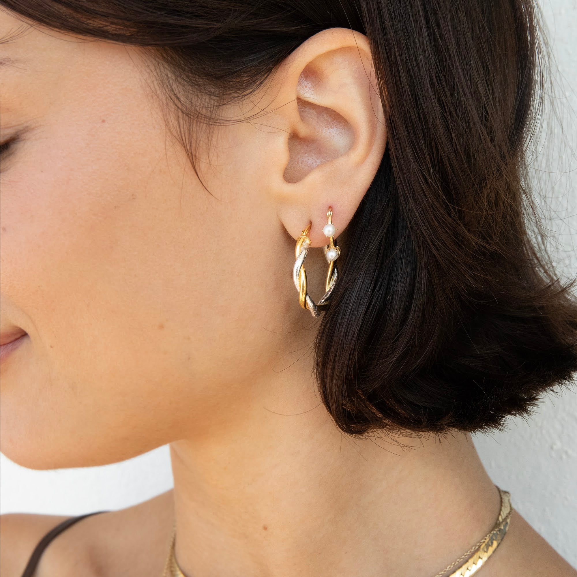 Mixed Metal Twisted Rope Hoop Earrings