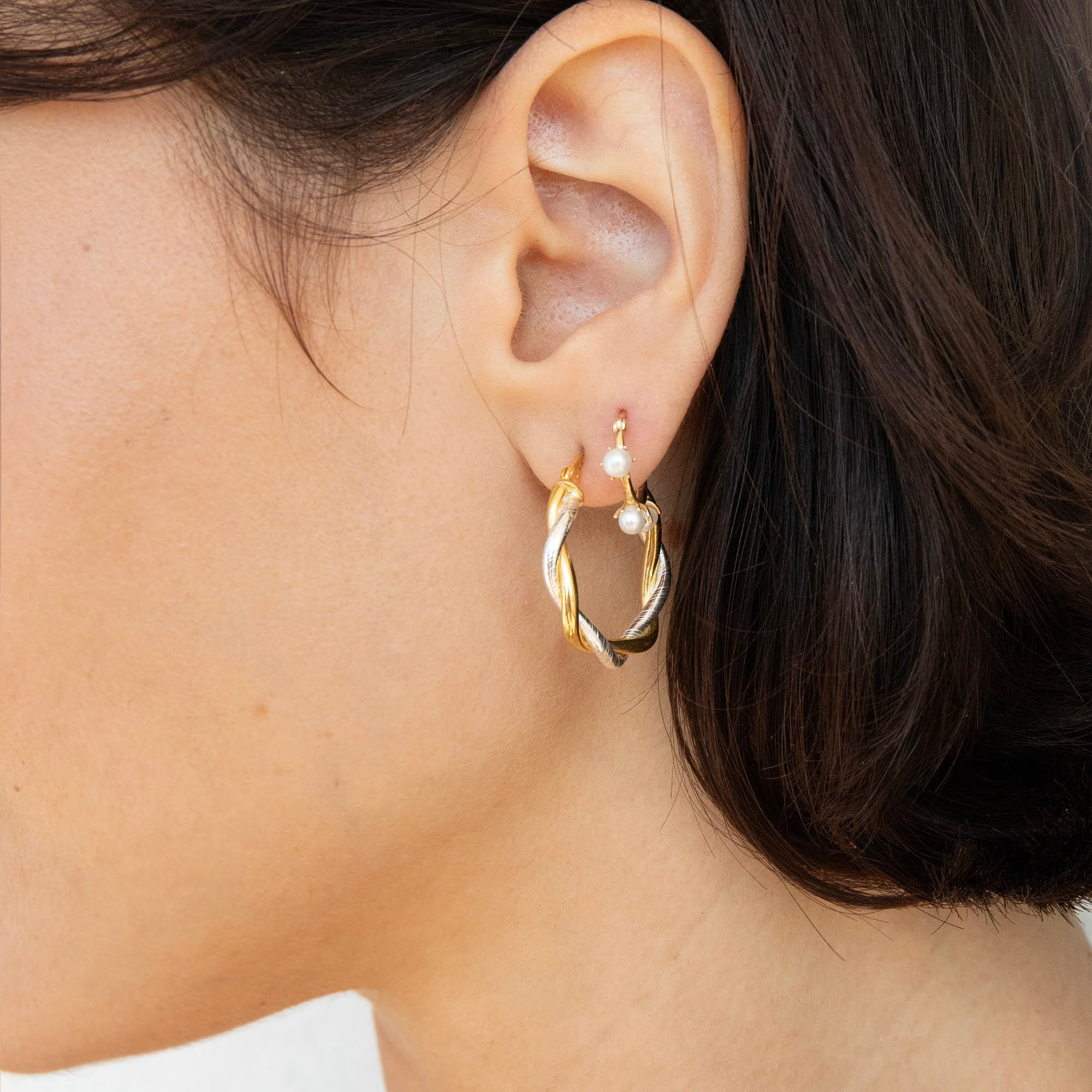 Mixed Metal Twisted Rope Hoop Earrings