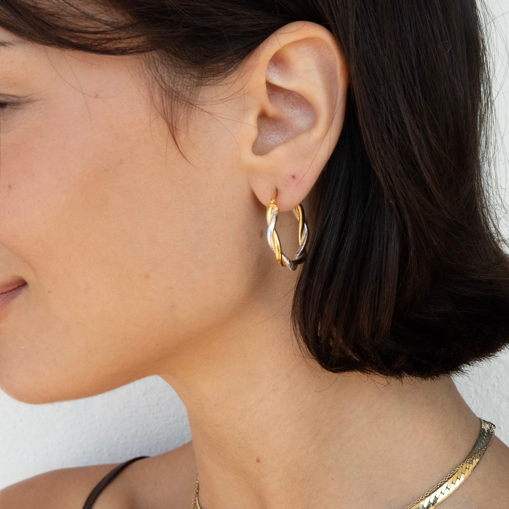 Mixed Metal Twisted Rope Hoop Earrings